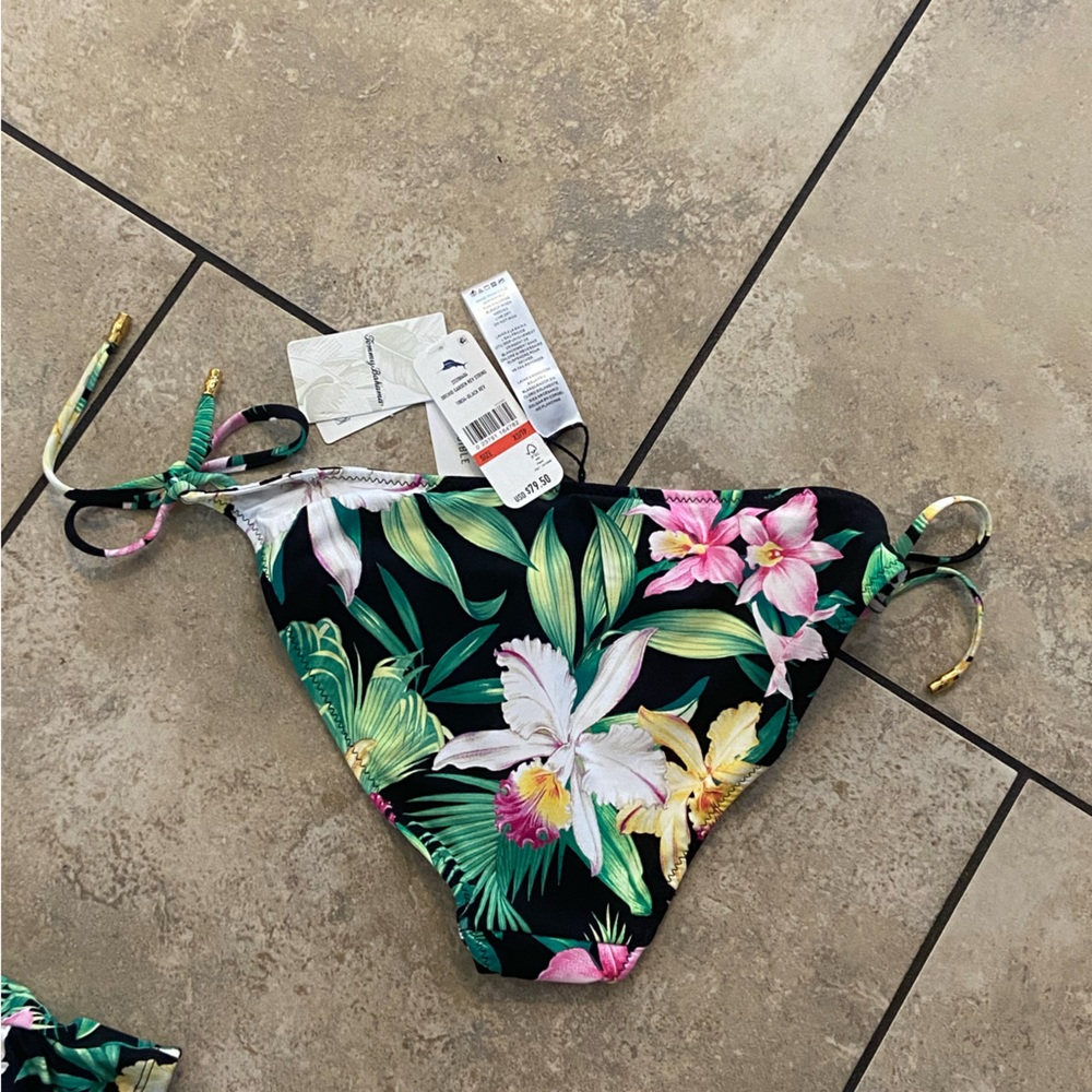 NWT Tommy Bahama Floral Bikini Bottom - Black and Green